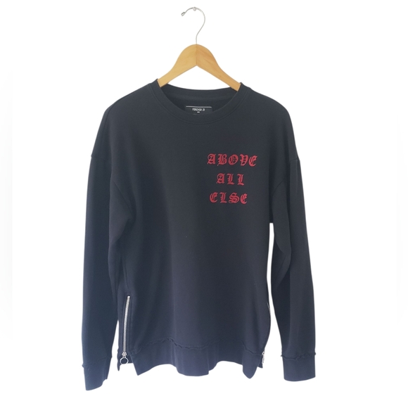 Forever 21 Sweater. Black and Red Crewneck  Hiphop. God. Streetwear. Small. - Picture 1 of 7